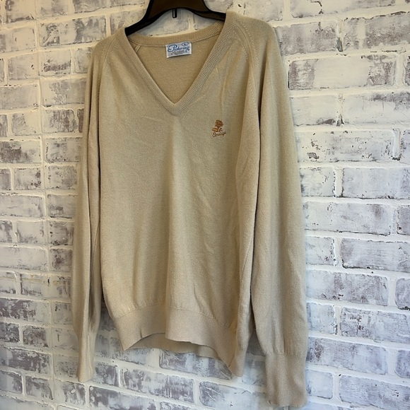 Vintage Men’s Pickering Elmridge Golf Tan Deep V Neck Long Sleeve Sweater Large - Picture 2 of 9